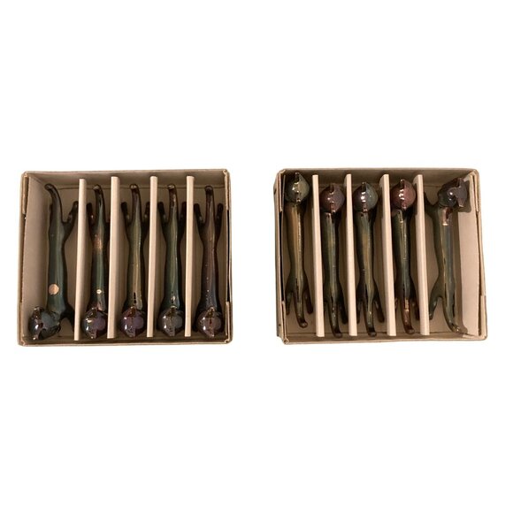 Set Of 10 Silver Plated Cats With Bows or Bells Knife Chopstick Rests With Boxes - Picture 2 of 8